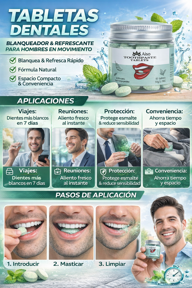 Nuevas Tabletas masticables blanqueantes viaje nano