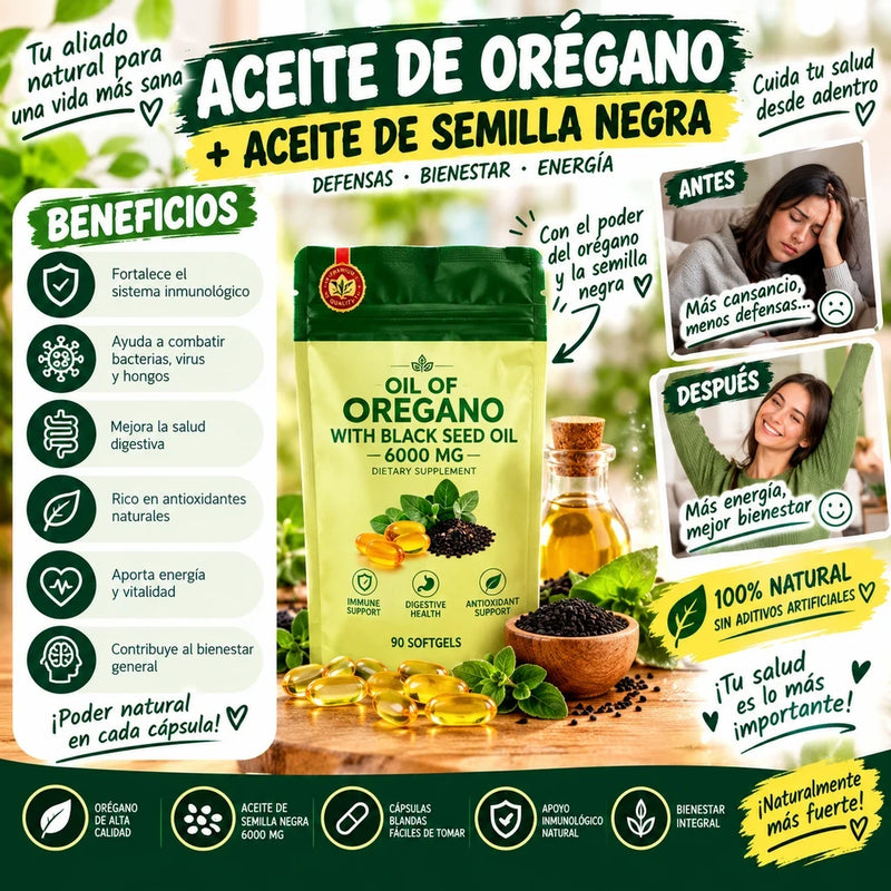 Nuevo Aceite de Oregano y Comino Negro Capsulas Blando