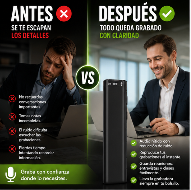 Nuevo Grabador Mini de Voz Fácil de hasta 4 días de grabación