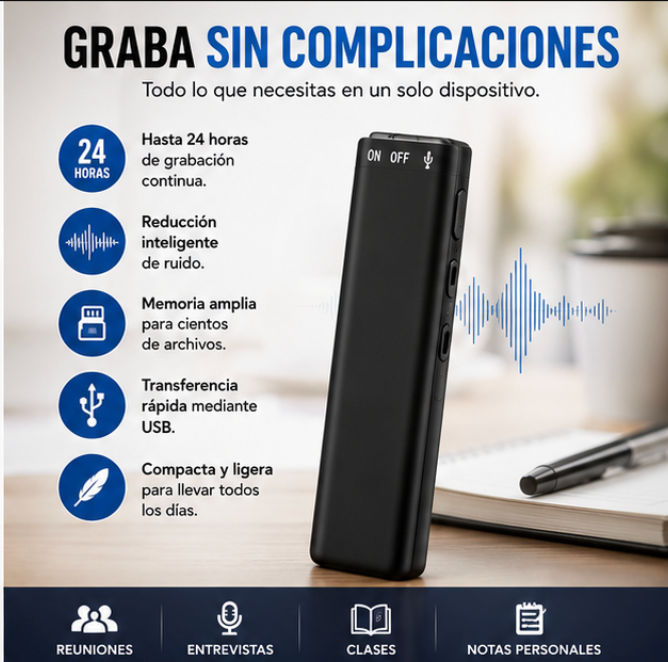 Nuevo Grabador Mini de Voz Fácil de hasta 4 días de grabación