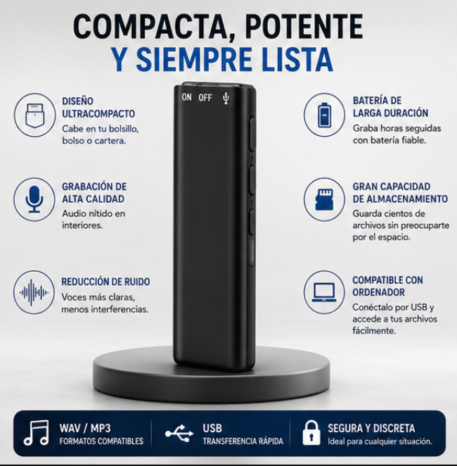 Nuevo Grabador Mini de Voz Fácil de hasta 4 días de grabación