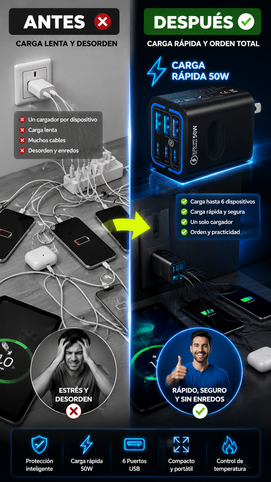 Nuevo Cargador Rápido Multi USB Compacto
