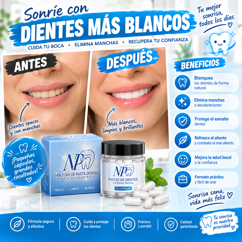 Nueva kit de 62 Pastillas dentífricas blanqueadoras de viaje
