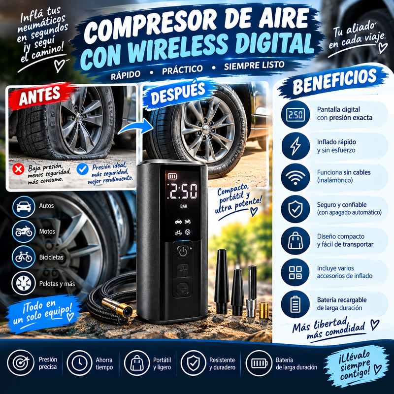 Nuevo Compresor De Aire Inalambrico Para Coche