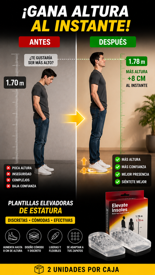 Nueva Plantillas Gel Elevadoras Invisibles Confort Diario Negras