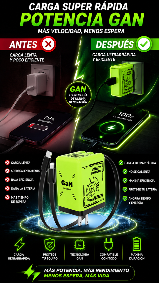Nuevo Cubo Cargador Retráctil Pro GaN