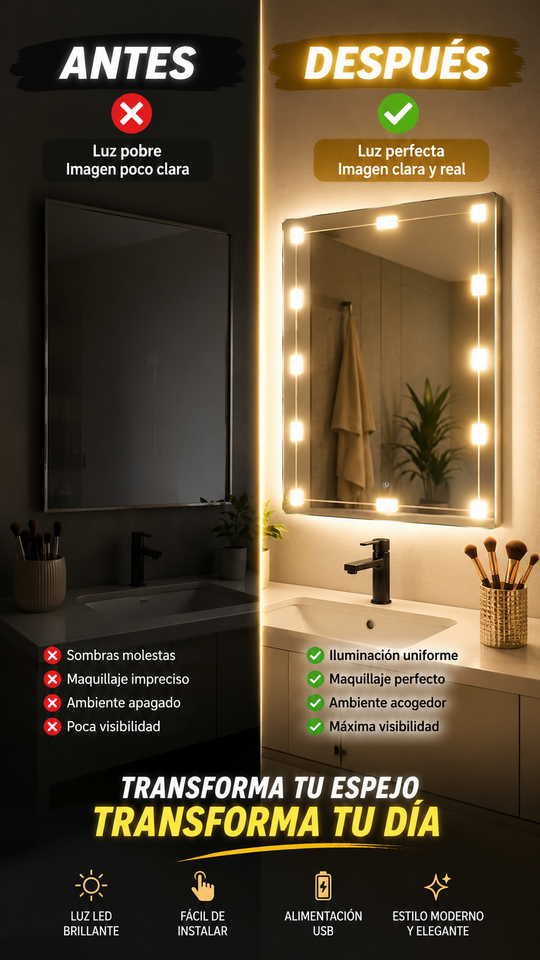 Nuevo Espejo LED Ajustable Recargable Maquillaje