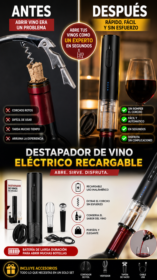 Nuevo Abridor Eléctrico de Vino Fácil