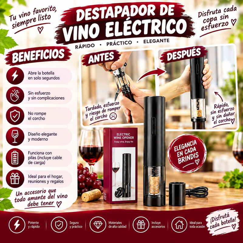 Nuevo Sacacorchos Electrico Recargable Automatico