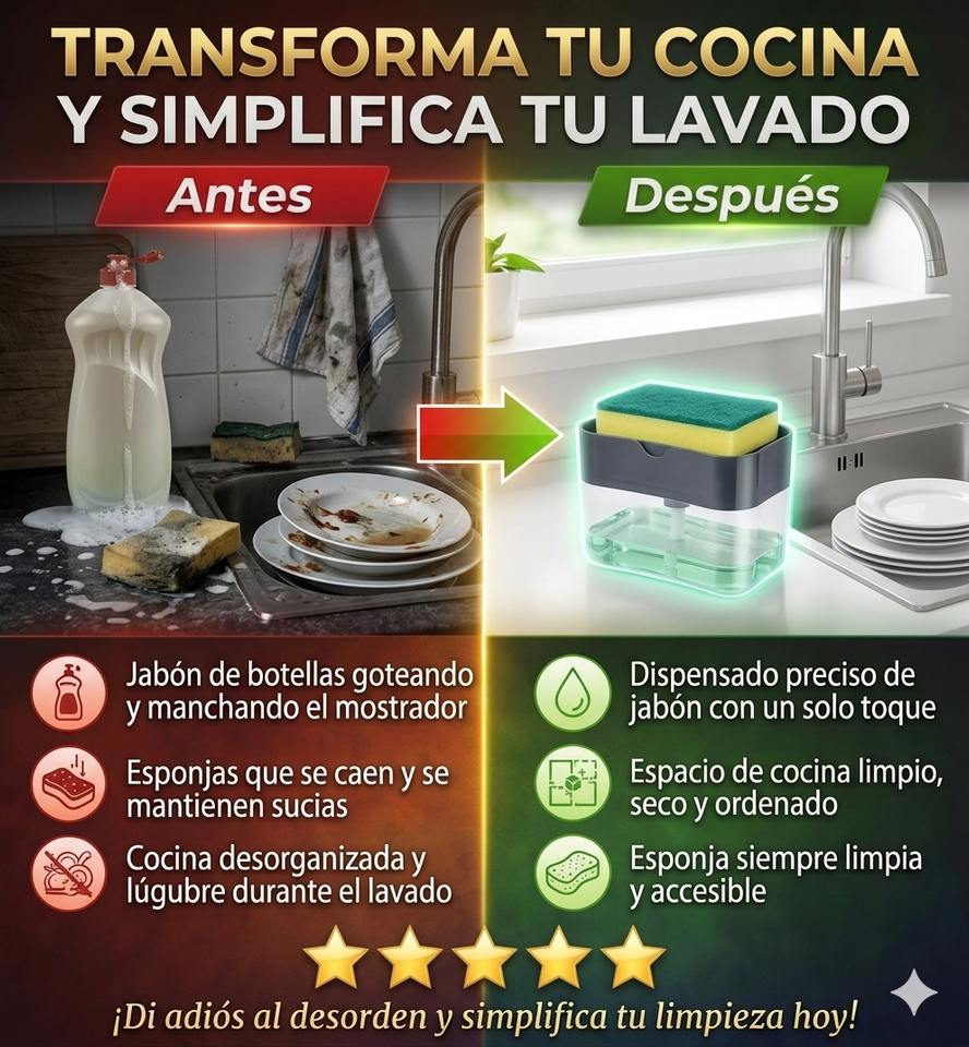 Nuevo Dispensador de Jabón y Esponja de Cocina