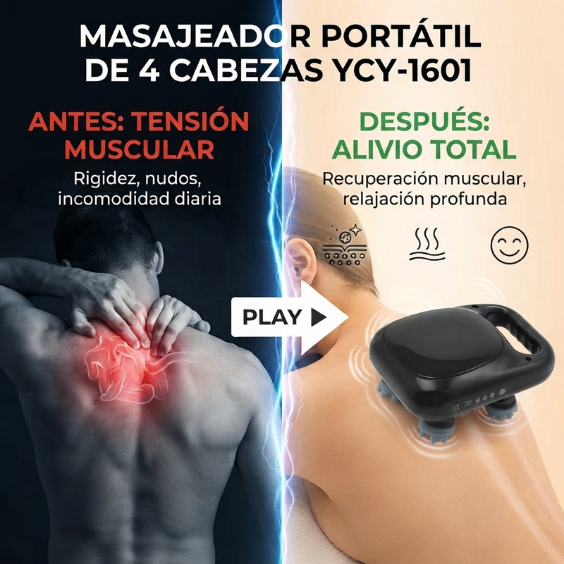 Nuevo Pistola de Masaje de Cuatro Cabezales para Alivio Muscular