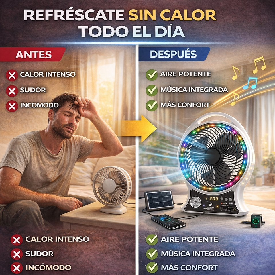 Ventilador Solar Portátil con Altavoz