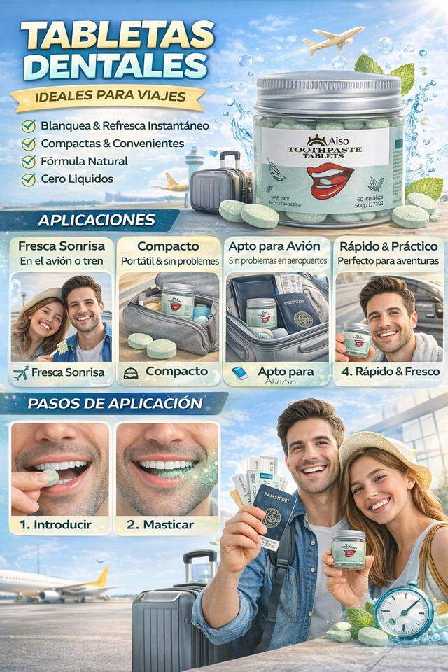 Nuevas Tabletas masticables blanqueantes viaje nano