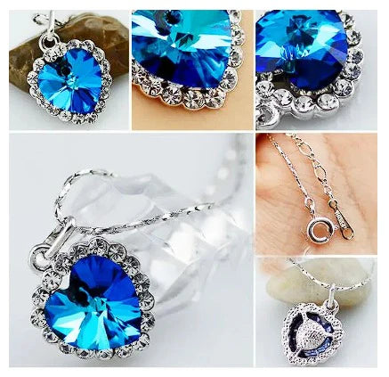 Nueva Colgante Corazón Titanic Azul Plateado