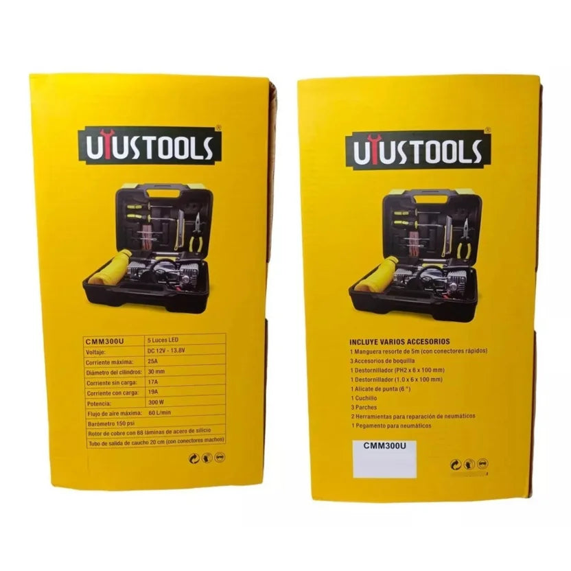 Nuevo MINI COMPRESOR DOBLE PISTÓN 12V + HERRAMIENTAS