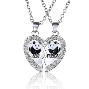 Dos collares con mejores amigos en mitad de corazón Panda