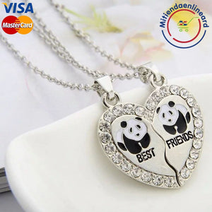 Dos collares con mejores amigos en mitad de corazón Panda